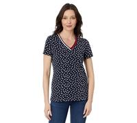 Tommy Hilfiger T-Shirt col en V pour Femme, Sky Captain/Bright White, Taille M