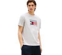 Tommy Hilfiger T-Shirt Graphique en Coton à Manches Courtes pour Homme avec Logo Drapeau brodé, Gris Clair chiné, Taille XL