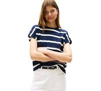Tommy Hilfiger T-Shirt Manches Courtes Femme Gold Button avec Col Ras-du-Cou, Multicolore (Dark Night Navy/Ivory Silk STP), XS