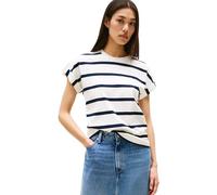 Tommy Hilfiger T-Shirt Manches Courtes Femme Gold Button avec Col Ras-du-Cou, Multicolore (Ivory Silk/Dark Night Navy STP), L