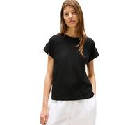 Tommy Hilfiger T-Shirt Manches Courtes Femme Gold Button avec Col Ras-du-Cou, Noir (Black), S