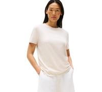 Tommy Hilfiger T-Shirt Manches Courtes Femme Logo Col Ras-du-Cou, Ivoire (Heather Oatmilk), S