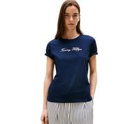 Tommy Hilfiger T-Shirt Manches Courtes Femme Lurex Script avec Col Ras-du-Cou, Bleu (Dark Night Navy), XXL