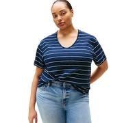 Tommy Hilfiger T-Shirt Manches Courtes Femme Modern Linen avec Col en V, Multicolore (Big STP Dark Night Navy), 50