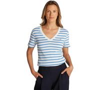 Tommy Hilfiger T-Shirt Manches Courtes Femme New Slim Cody Col en V, Multicolore (Ecru/Blue Spell STP), S