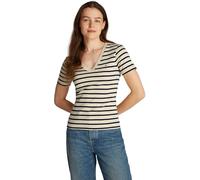 Tommy Hilfiger T-Shirt Manches Courtes Femme New Slim Cody Col en V, Multicolore (Fine STP Country Ivory/DRK N Navy), XXS