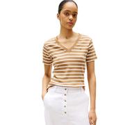 Tommy Hilfiger T-Shirt Manches Courtes Femme New Slim Cody Col en V, Multicolore (Hickory/Ecru STP), L