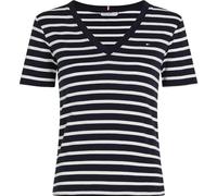 Tommy Hilfiger T-Shirt Manches Courtes Femme New Slim Cody Col en V, Multicolore (Nos Breton Desert Sky/Ecru), M