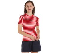 Tommy Hilfiger T-Shirt Manches Courtes Femme New Slim Cody Col Ras-du-Cou, Multicolore (Breton Fierce Red/Ecru), M