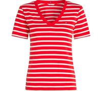 TOMMY HILFIGER T-Shirt Manches Courtes Femme New Slim Cody V-Neck Col en V, Multicolore (Primary Red/Ecru STP), M