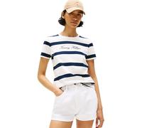 Tommy Hilfiger Script Reg C-NK SS T-Shirt Ww0Ww45746 S/S, Blue (Wide STP Ivory Silk/Dark Night), 3XL Grande Taille Femme
