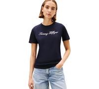 Tommy Hilfiger – T-shirt Script – Manches courtes, col ras-du-cou – Bleu L Femme