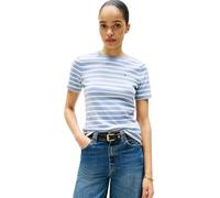 Tommy Hilfiger T-Shirt Manches Courtes Femme Slim Cody Col Ras-du-Cou, Multicolore (Brisk Blue/Ecru STP), XS