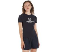 Tommy Hilfiger T-Shirt Manches Courtes Femme Slim Flag Tee Col Ras-du-Cou, Bleu (Desert Sky), XS