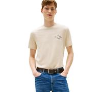 Tommy Hilfiger T-Shirt Manches Courtes Homme Outline Script Tee Regular Fit, Beige (Heathered Oatmilk), XS