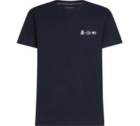 Tommy Hilfiger T-Shirt Manches Courtes Homme Small Crest Outline avec Col Ras-du-Cou, Bleu (Desert Sky), L