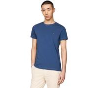 Tommy Hilfiger T-Shirt Manches Courtes Homme Stretch Slim Fit Tee Col Ras-du-Cou, Bleu (Aegean Sea), S