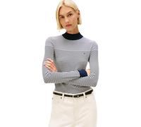 Tommy Hilfiger T-Shirt Manches Longues Femme Jersey Fine Col Cheminée, Multicolore (Bretton Stripe Dark Night Navy), XS