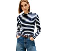 Tommy Hilfiger T-Shirt Manches Longues Femme Slim Cody Col Cheminée, Multicolore (Dark Night Navy/Ecru STP), XXL