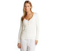 Tommy Hilfiger T-Shirt Manches Longues Femme Slim Henley avec Patte de Boutonnage, Blanc (Ecru), XS