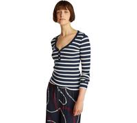 Tommy Hilfiger T-Shirt Manches Longues Femme Slim Henley avec Patte de Boutonnage, Multicolore (Dark Night Navy/Calico STP), XL