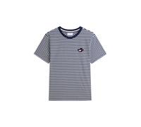 TOMMY HILFIGER T-Shirt 'Wavy Flag Patch Stripe' bleu marine / blanc, Taille S