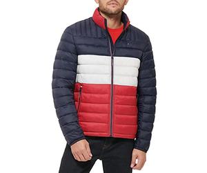 Tommy Hilfiger Ultra Loft Lightweight Packable Puffer Jacket (Standard and Big & Tall) Manteau Alternatif en Duvet, Bleu Nuit/Blanc/Rouge avec écusson, Large Haut Homme