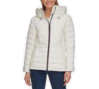 Tommy Hilfiger Veste matelassée à capuche extensible pour femme - Manteau d'hiver pour femme - Vêtement d'extérieur avec poches, blanc, Small