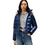 Tommy Hilfiger Veste Matelassée Femme Gloss Down Slim avec Fourrure, Bleu (Dark Night Navy), M