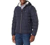 Tommy Hilfiger Veste matelassée imperméable de poids moyen pour homme avec capuche doublée en Sherpa, Medium