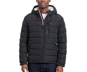 Tommy Hilfiger Veste matelassée imperméable de poids moyen pour homme avec capuche doublée en Sherpa, X-Large
