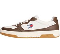 Tommy Jeans Baskets Cuvette Homme Essential en Cuir, Multicolore (Ivory/Velvet Brown), 40