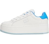 Tommy Jeans Baskets Semelle Compensée Femme en Cuir, Multicolore (Ecru/Copenhagen Blue), 38