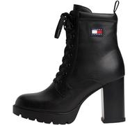 Tommy Jeans Bottes Mid Boot Femme Heel Lace Up Cuir, Noir (Black), 42