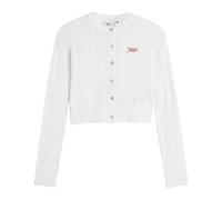 Tommy Jeans - Cardigan ajusté en maille pointelle drapeau - Femme - Pulls - Blanc - Taille: 38 FR