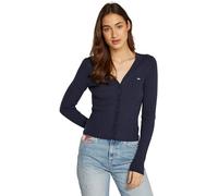 Tommy Jeans Cardigan Femme Cable Essential avec Patte de Boutonnage, Bleu (Dark Night Navy Melange), XS