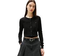 Tommy Jeans Cardigan Femme Essential Crew Neck avec Patte à Boutons, Noir (Black), XXS