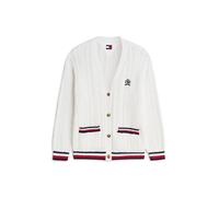 Tommy Jeans Cardigan 'Global Stripe Oversized Cable' rouge / noir / blanc, Taille XL