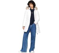 Tommy Jeans Doudoune Femme Essential Hooded Down Coat avec Fausse Fourrure, Blanc (White), M