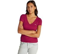 Tommy Jeans Femme Tjw Slim Essential Rib V Dw0dw17385 T-Shirt S/S, Red (Brilliant Berry), XS EU