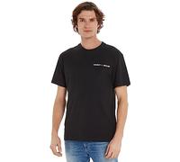 Tommy Jeans Homme T-Shirt Manches Courtes Linear Chest Col Ras-du-Cou, Noir (Black), XS