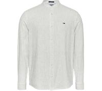 Tommy Jeans Men's Tj Linen Long-Sleeve Patterned Shirt Rayures Ecru M Male