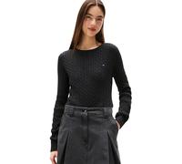 Tommy Jeans Pull Femme Cable Essential Maille Torsadée, Noir (Black), S