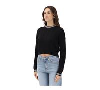 Tommy Jeans - Pull Relax Coupe Décontractée en Tricot Câblé Drapeau - Femme - Pulls - Noir - Taille: 40 FR