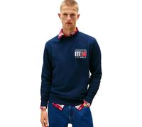 Tommy Jeans Sweat Homme Flag Crew avec Col Ras-du-Cou, Bleu (Dark Night Navy), M