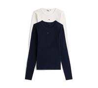 Tommy Jeans T-Shirts Manches Longues Lot de 2 Femme Slim Essential Rib Col Ras-du-Cou, Multicolore (Ecru/Dark Night Navy), XS