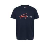 Tommy Jeans T-Shirt Manches Courtes Homme Signature Tee Regular Fit, Bleu (Dark Night Navy), XL