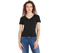 Tommy Jeans T-Shirt Femme Manches Courtes TJW Slim Soft Col En V, Noir (Black), XXS
