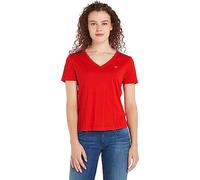 Tommy Jeans T-Shirt Femme Manches Courtes TJW Slim Soft Col En V, Rouge (Deep Crimson), XS