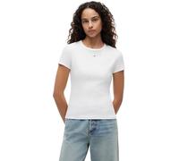 Tommy Jeans T-Shirt Manches Courtes Femme Essential Rib Slim Fit, Blanc (White), L